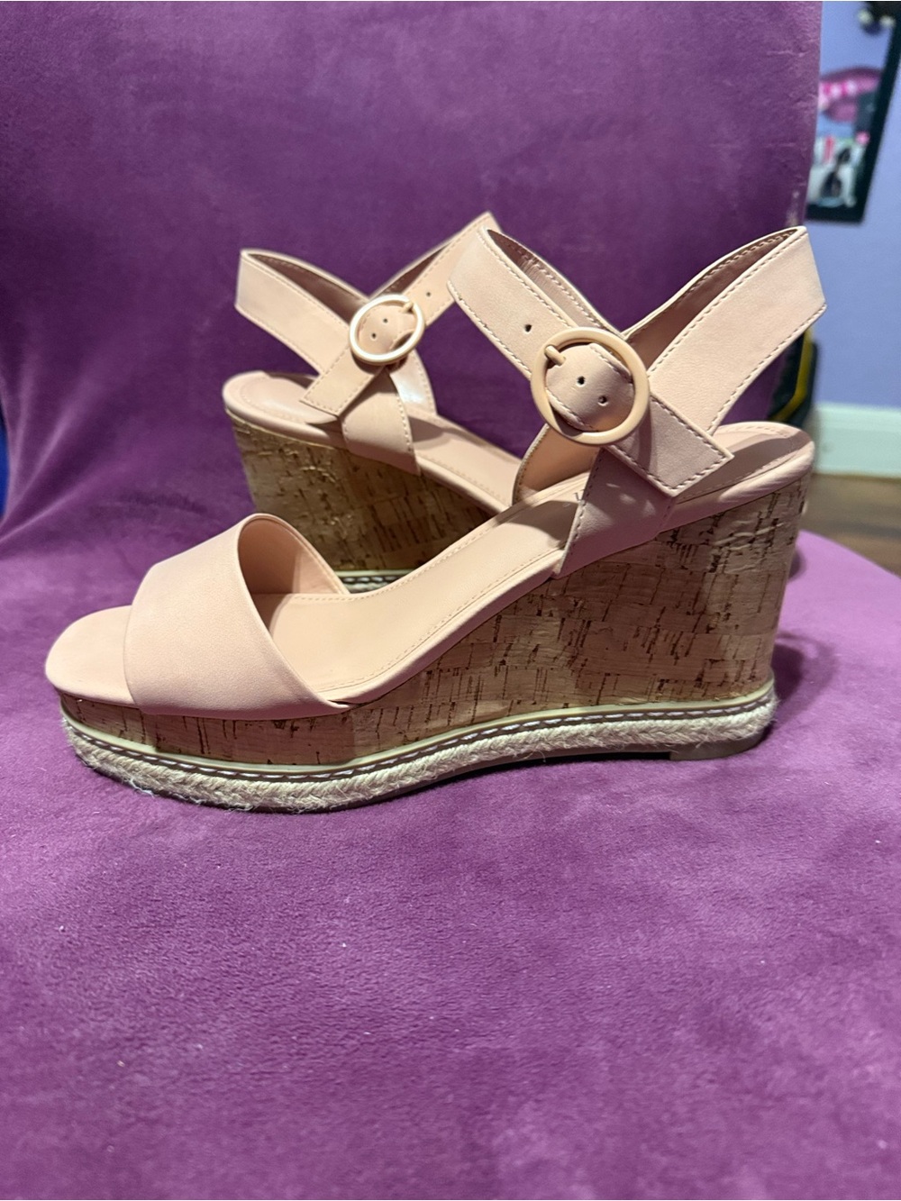 Xappeal Blush Pink Cork Espadrille Wedge Sandals